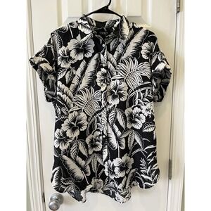 Lauren Ralph Lauren Large 100%‎ Linen Floral AOP Shirt Blouse Short Sleeve